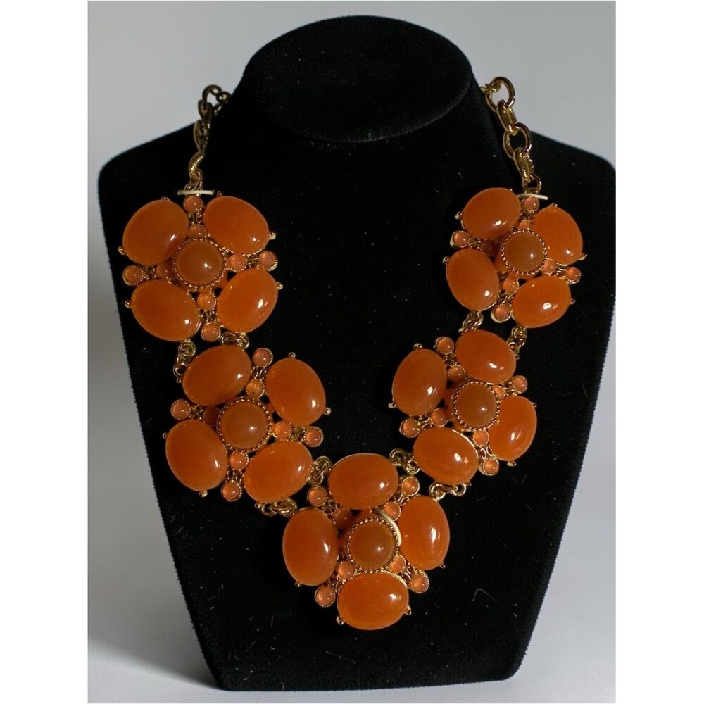 NWT Talbots Gold-Tone Orange Cabochon Statement Necklace Floral Cluster
